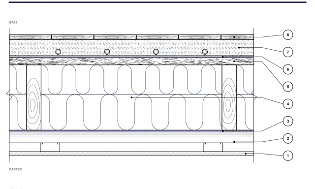 Detail CAD ISO-PLA-03: Drevený medzipodlažný strop — variant s Wolle