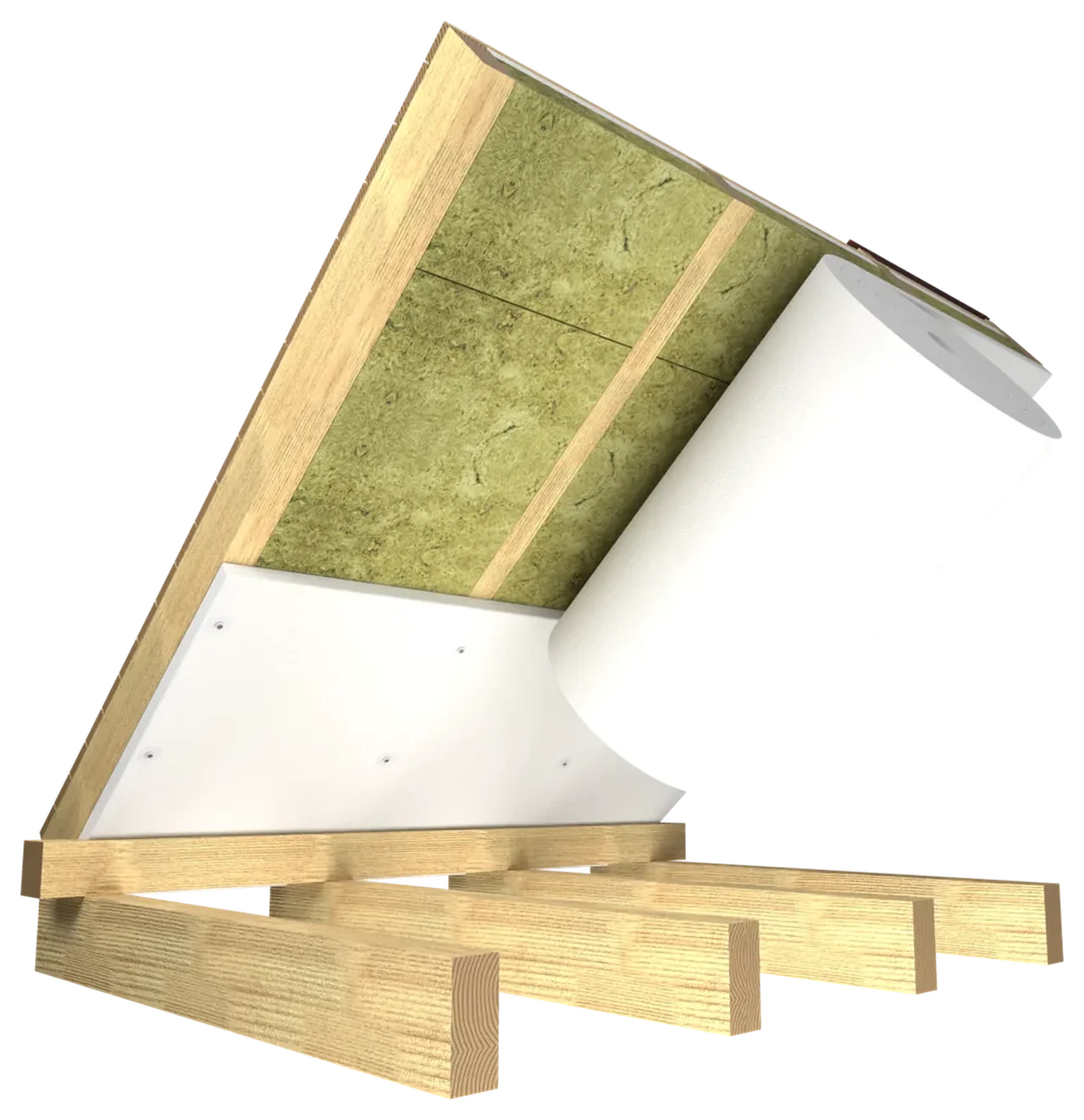 3D vizualizácia: Wolle P800 pod krokvami